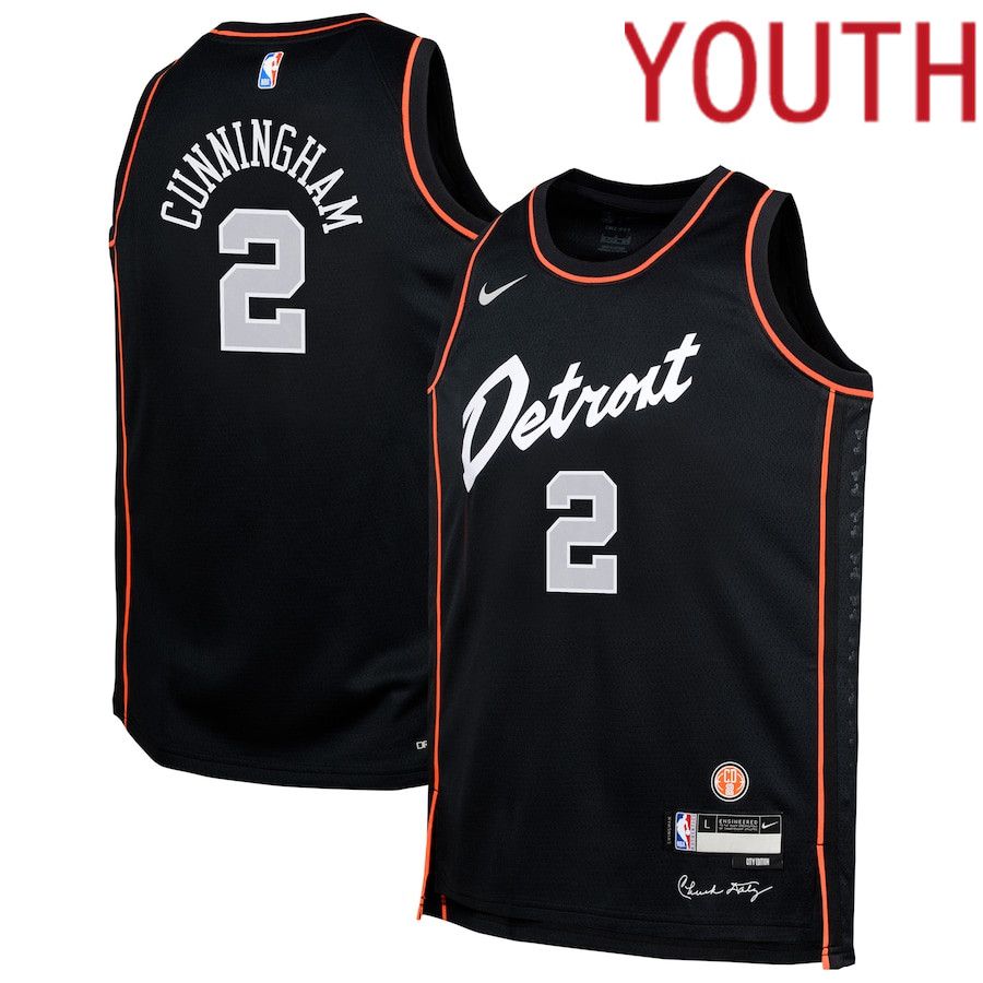 Youth Detroit Pistons #2 Cade Cunningham Nike Black City Edition 2023-24 Swingman Replica NBA Jersey